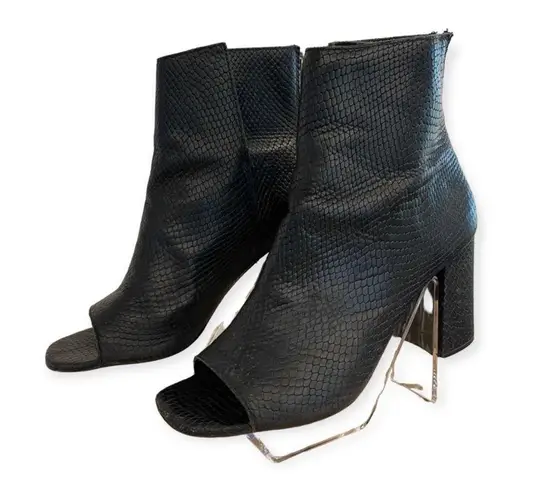 Matisse Melaney Textured Leather Peep Toe Boots Ankle Booties, Black Size 8.5M