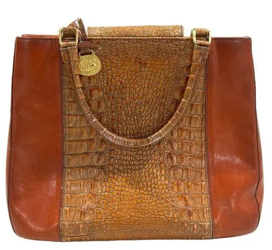 Brahmin  Womens Brown Real Leather Double Handle frame Purse Handbag Alligator