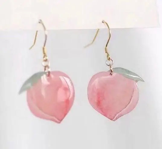 NEW Peach Watercolor Shaped Acrylic Hook Earrings Fruit Georgia Jewelry Gift Idea Pink