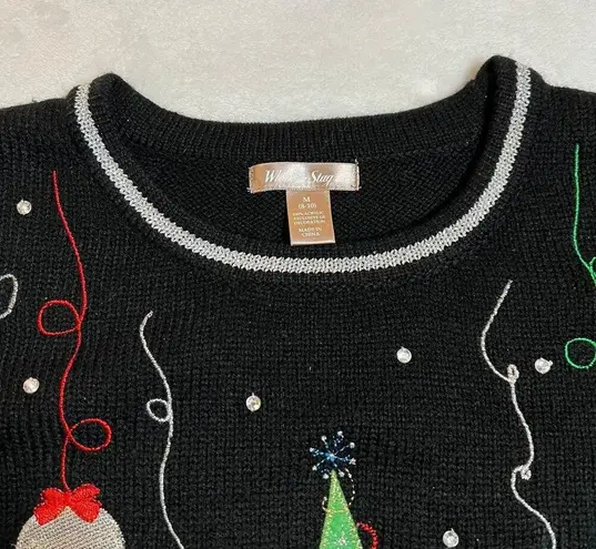 White Stag Embellished Christmas Sweater Size Medium Holidays Party Stretch