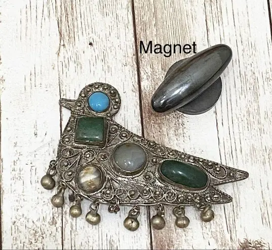 Vintage Bird Gemstones Cabochon Figural Brooch