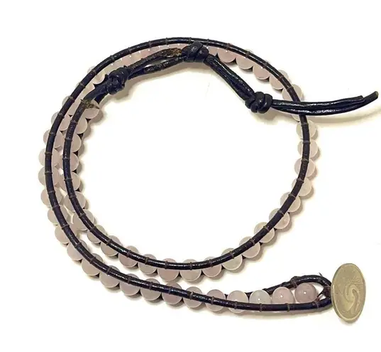 Genuine Leather and Rose Quartz Artisan Made Wrap Bracelet New Brown