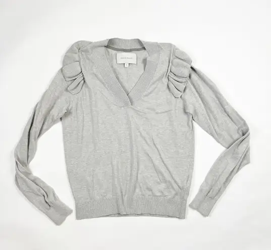 Brochu Walker Anaise Vee Cotton Cashmere Stretch Knit Ruffle Shoulder Sweater S