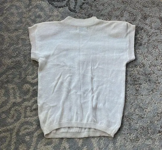 Shenanigans Vintage Knit Short Sleeve Mock Neck Sweater Floral Cream Small