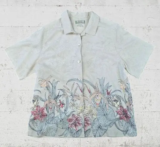 Tommy Bahama Vintage  Silk Cream Floral Button Down Women’s Camp Shirt Size Large