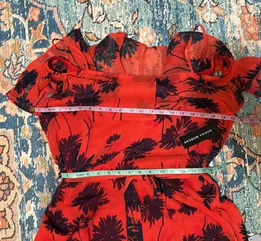 Donna Morgan NWT Belted Trapeze Dress W/Ruffle Cold Shoulder Size 14 Floral