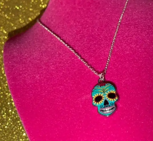 Boutique Sunflower Sugar Skull Necklace Sterling Silver 925 Kawaii Gothic Emo Halloween