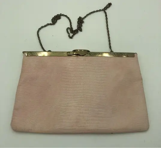 Vintage Etra 1960's Light Pink Lizard Print Envelope Clutch