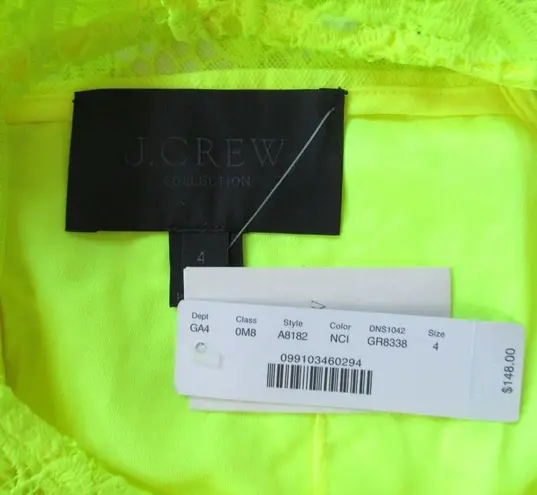 J.Crew NWT  Collection Lace Sheath in Neon Citron Yellow Sleeveless Dress 4 $148