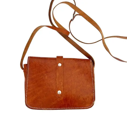 Vintage Grecian Tan Leather Crossbody Made in Greece