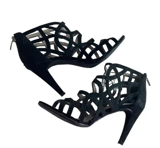 Kelly & Katie Cage Heels 4” Pumps Sandals Heel Zip Black Suede Women’s Size 7.5M