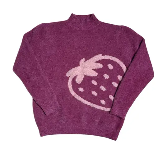Strawberry Eyelash Mock Neck Long Sleeve Pullover Sweater Womens XS Pink