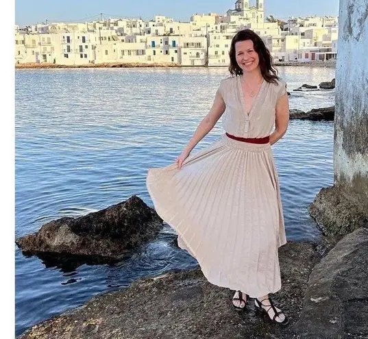 Ramy Brook Brown Crepe Hourglass V-Neck Smocked Waist Preslie Dress Size XL