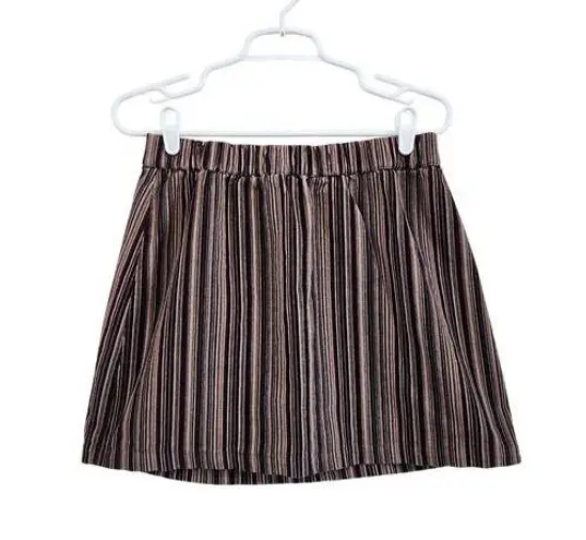American Eagle Stripes Corduroy Elastic Waist Mini Skirt Brown Size Medium