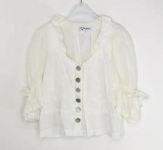 Vintage Umberto Ginocchoetti Victorian White Puff Sleeve Blouse Silver Buttons Size L