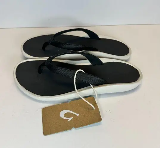 Olukai Women’s Ho‘ōpio Size 8 Black Beach Flip Flop Sandals NWOB