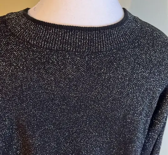 John + Jenn  black silver knit metallic crewneck sweater