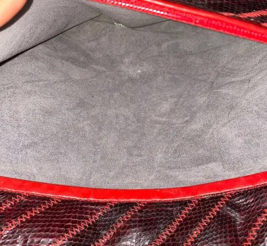 Vintage Leather clutch pouch purse with double sided zipper red and burgundy