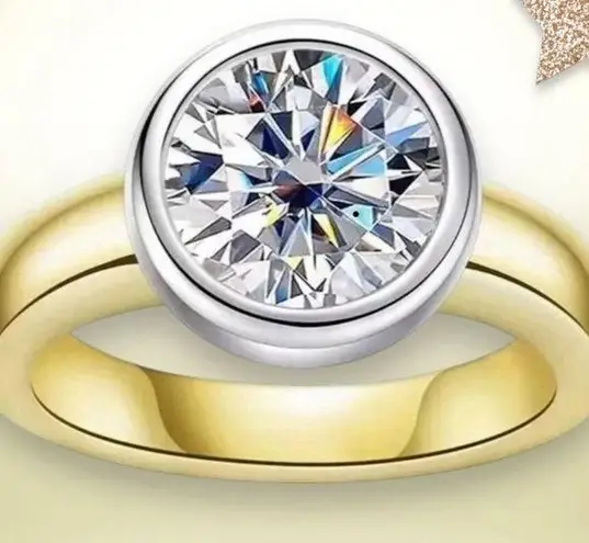 GRA Certified Moissanite 2 Carat Round Solitaire Ring Gold