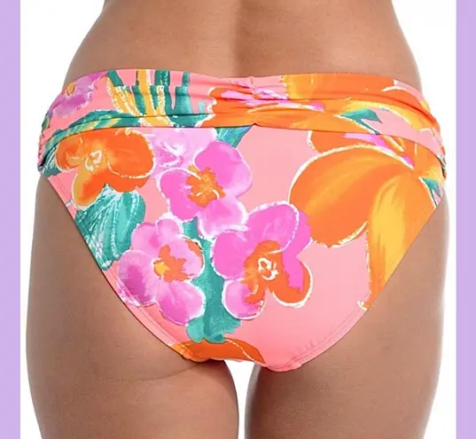 La Blanca 'Isla' Shirred-Band Bikini Bottom in Hot Coral