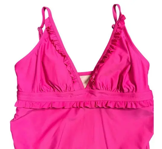 Isabel Maternity One Piece Swimsuit LARGE Pink Ruffle Plunge Padded Ruched Beach