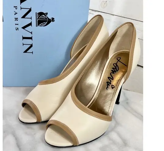 Ecru Lanvin Paris Leather D’Orsay Open Toe Stilettos