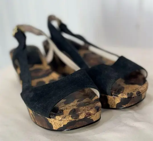 MRKT Harper Suede Cork Platform Sandals 7.5 Black Leopard Y2K Indie Boho Retro