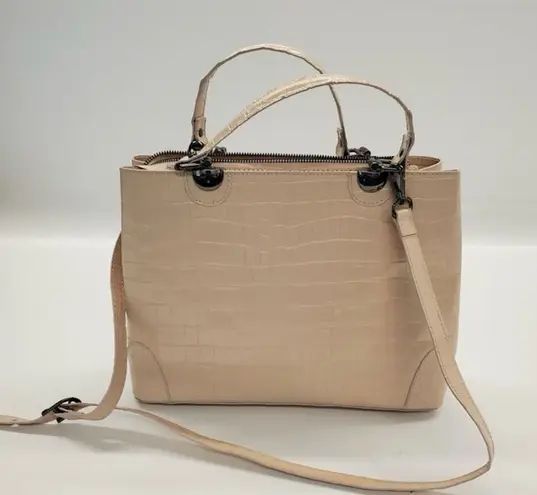 Firenze Croc Embossed Leather tote crossbody Tan