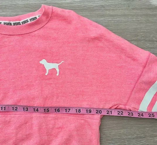 PINK - Victoria's Secret Victoria’s Secret PINK Coral Stripe Dog Logo Varsity Crew Neck Sweatshirt XS