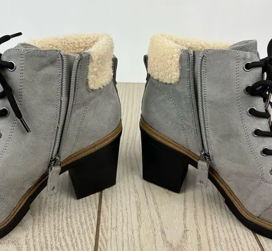 Dr. Scholls For the Love Lace-up Heel Booties 10M Soft Grey Faux Leather $130