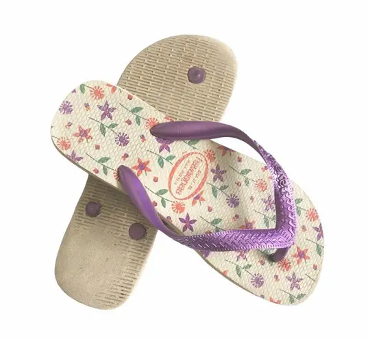 Havaianas Top  𑁍 Flower Print Flip Flops 𑁍 Brazilian Beach Sandals 𑁍 Purple