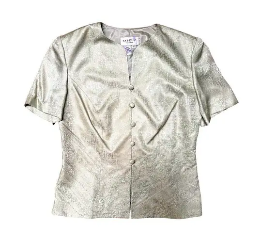 Papell Petites Vintage 90s 8P Sage Green Silk Beaded Skirt Suit Mother Bride