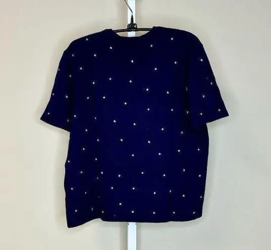 Le Superbe NWT Women's Twinkle Twinkle Star Embellished Knit Top in Blue Size M Size M