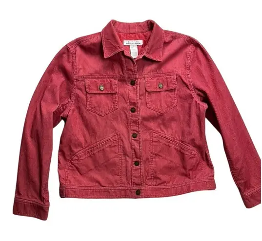 JONES NEW YORK SPORT Pink Corduroy Jacket Womens Size L Button Front Pockets Red Size L