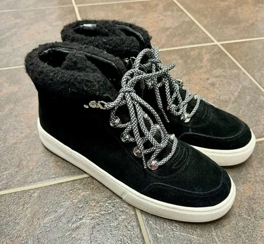 Marc Fisher  Summa High Top Lace Up Sneakers Booties Faux Fur Black 11