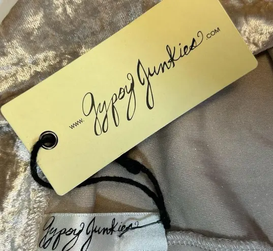 Gypsy Junkies Calypso Bells Crushed Velvet Flare Pants Size M/L NWT Tan