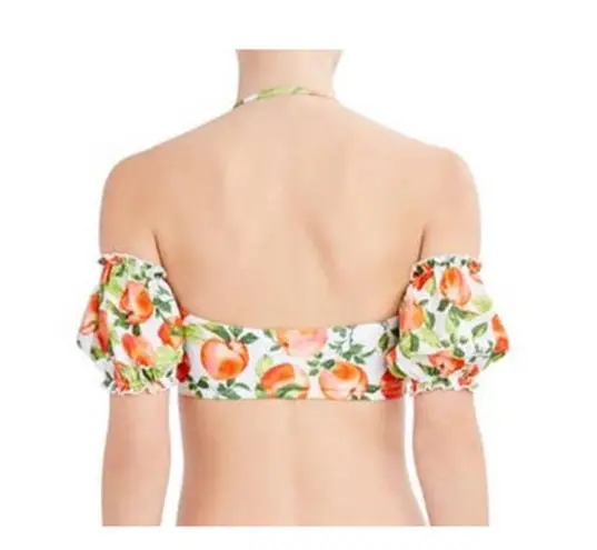 BCBG Paris Women's Poof Sleeve Bikini Top white with orange novelty print large
