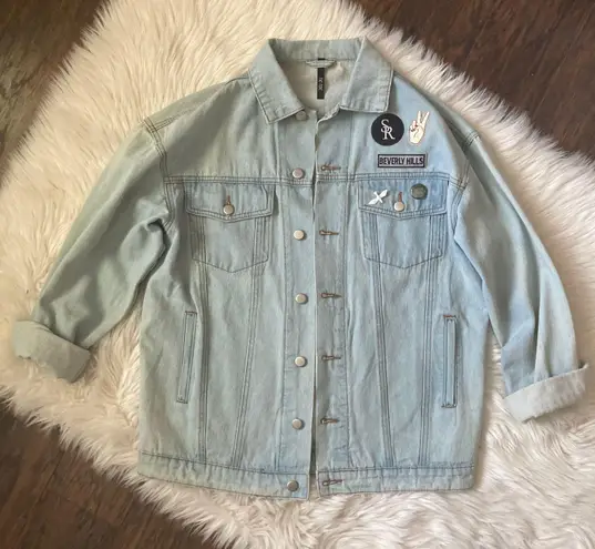 Tic Toc Oversized Embellished Denim Jacket Blue
