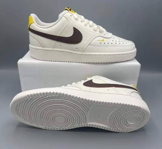 Nike Chic and Comfortable:  Women's Court Vision Low - Sail/Yellow/Brown Size 6.5