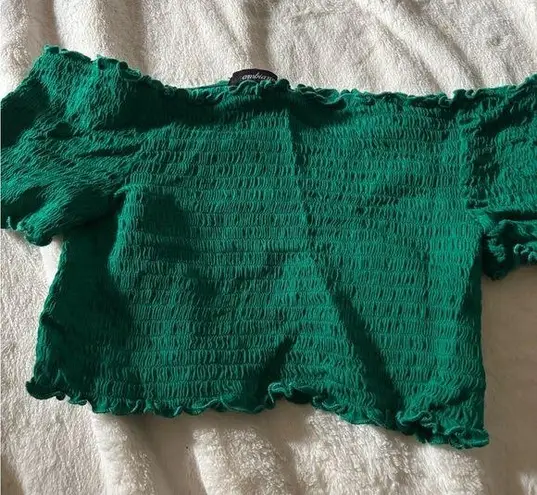 Ambiance Green Short Sleeve Smocked Crop Blouse
