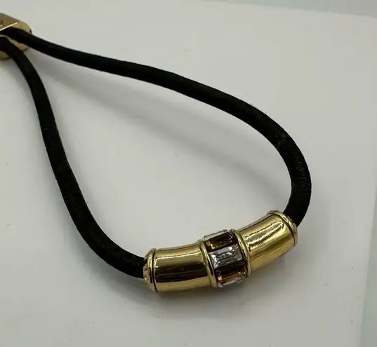 Henri Bendel Black Elastic Band Bracelet with Tassel Chain and Rhinestones