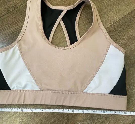 Tahari Sport Tan Black White Colorblock Sports Bra Cut Out ~ Women’s Size M