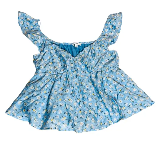 NWOT Mine Short Sleeve Light Blue Floral Blouse Size Small Flowy Lightweight