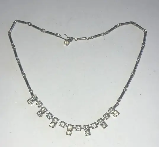 Vintage Silver Tone CZ Rhinestone Boho Bling Choker Necklace