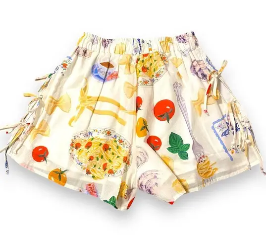 Lisa Says Gah Buon Appetito Ella Bow Tie Shorts w/ Italian Food Graphic New