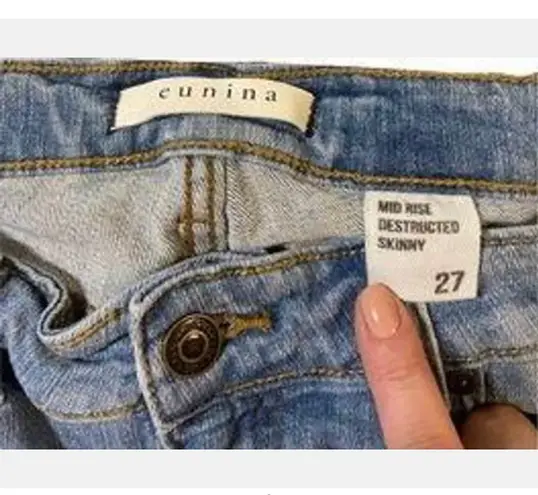 Eunina Sz 27 Blue Denim Jeans Skinny Mid Rise Destructed Adorable