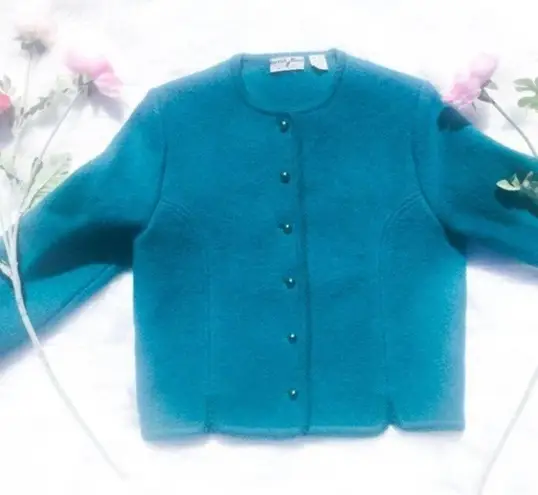 Carroll Reed 100% Wool Teal Button Down Cardigan Blue Size 8