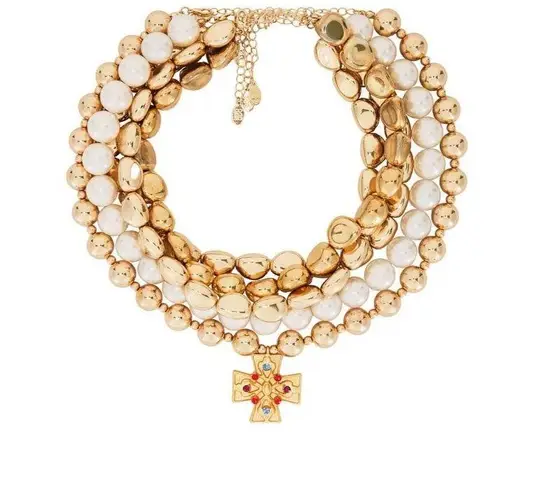 8 Other Reasons Layered Cross Necklace in Gold Womens Collar Beaded Beach