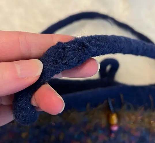 Handmade Unique Purse Handbag Multicolored Beaded Closure Wool Blend