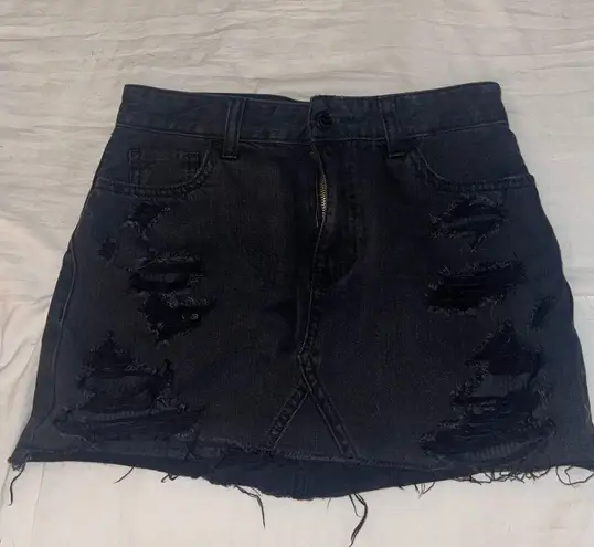 Hollister Black High Rise Ripped Denim Skirt Size 3